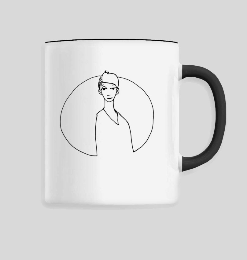 Taza - personaje femenino delante de la luna 