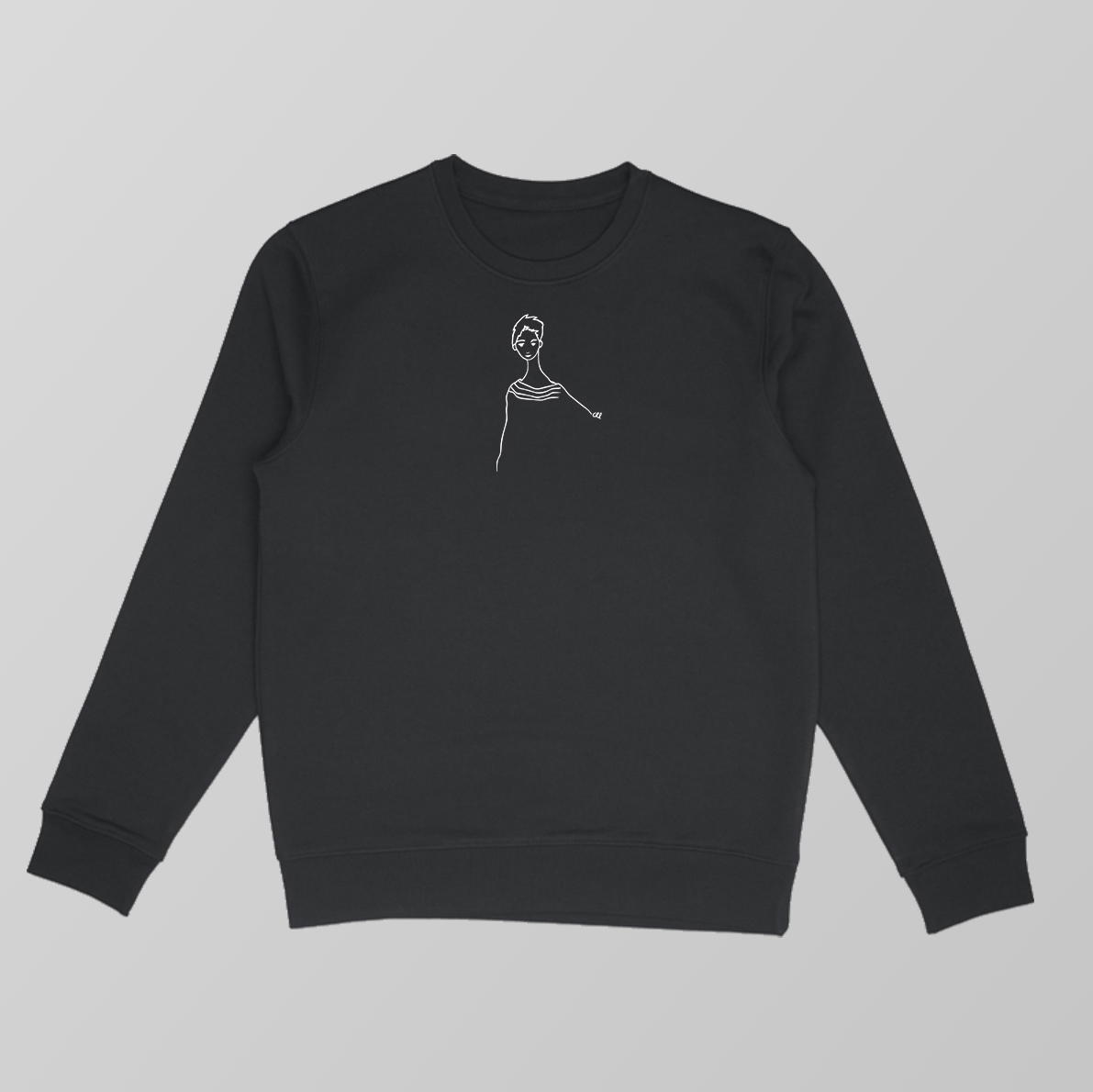 Sudadera negra unisex - personaje con jersey a rayas