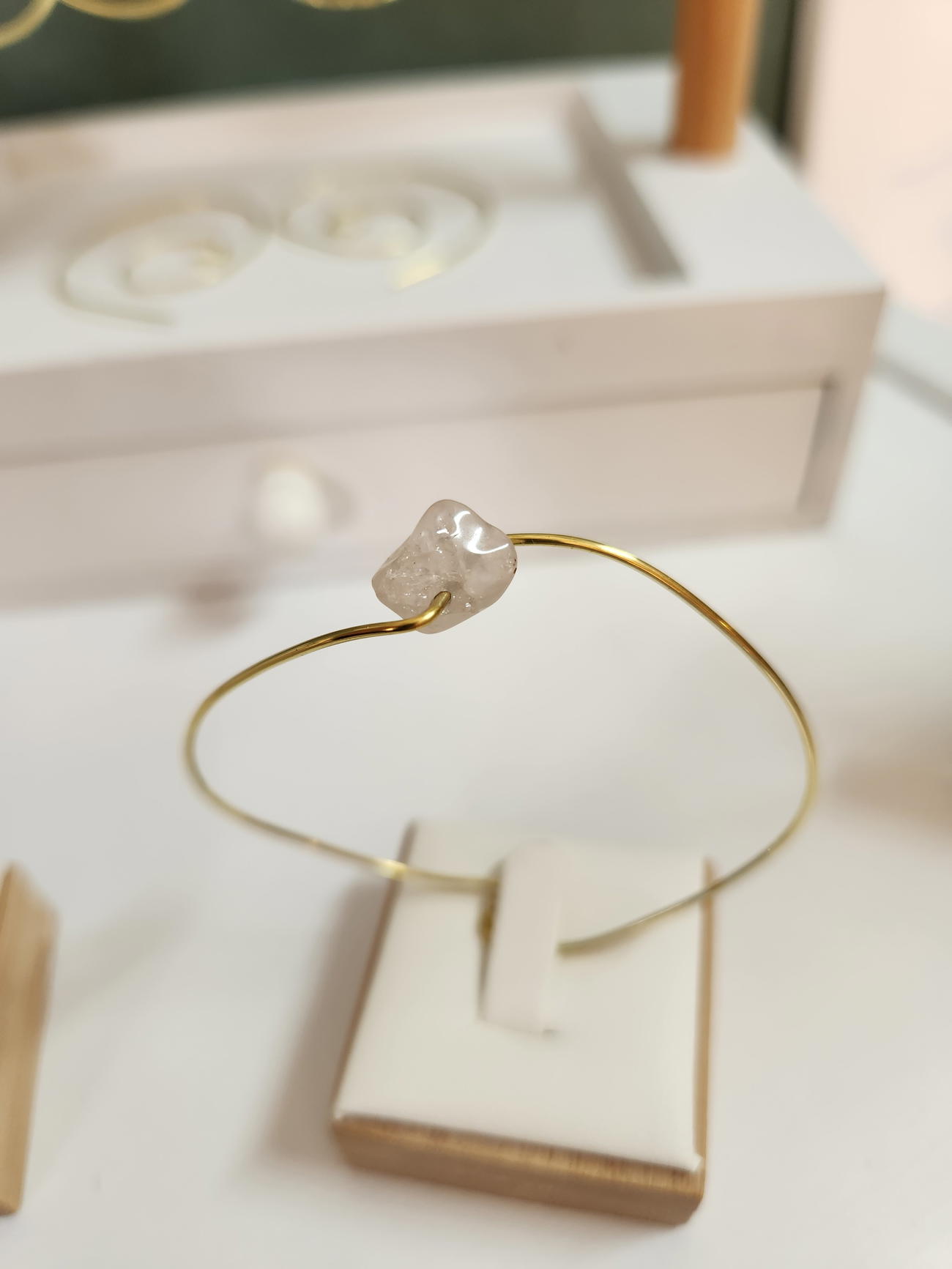 Bracelet Pinky - Laiton, Quartz rose brut