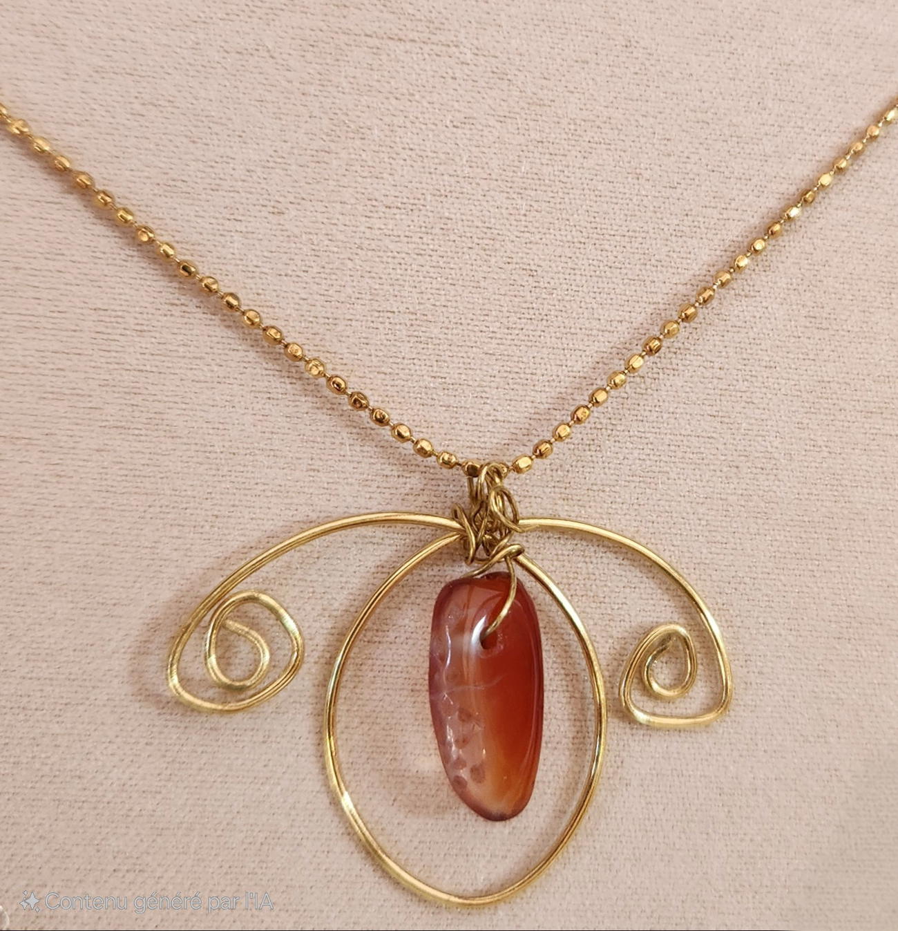 Collier Scarabée - Laiton, Plaqué or & Agathe rouge