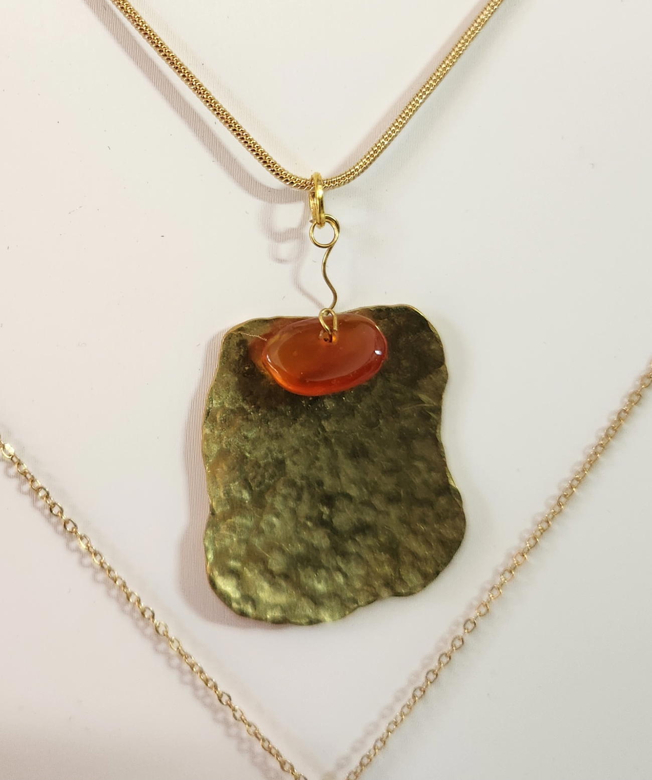 Collier Elisa - Plaqué Or, Laiton, Agathe rouge