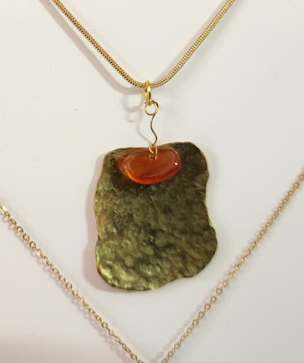 Collier Elisa - Plaqué Or, Laiton, Agathe rouge