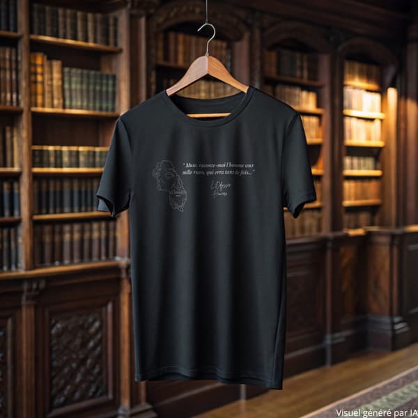 Image front T-shirt “Chante, ô Muse, l’homme aux mille ruses” – L’Odyssée d’Homère  - Version Français