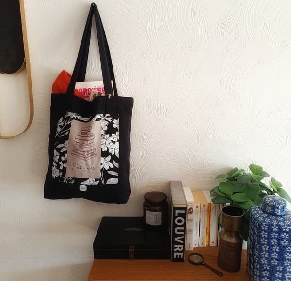 Image front Totebag fleuri noir Book Lover