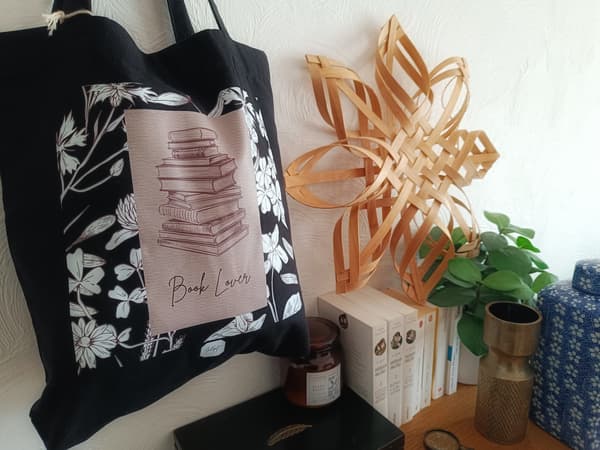 Image back Totebag fleuri noir Book Lover