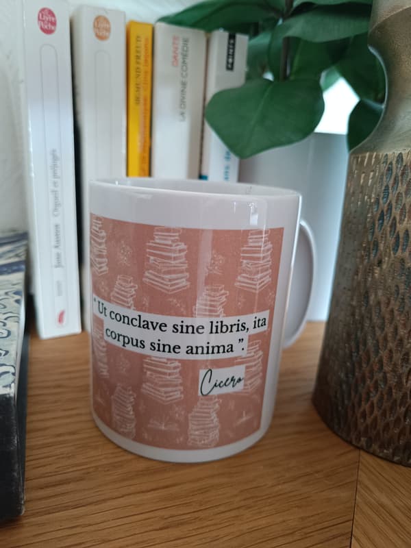Image front Mug Cicéron, “Une pièce sans livres est un corps sans âme” - édition en latin, version Moka