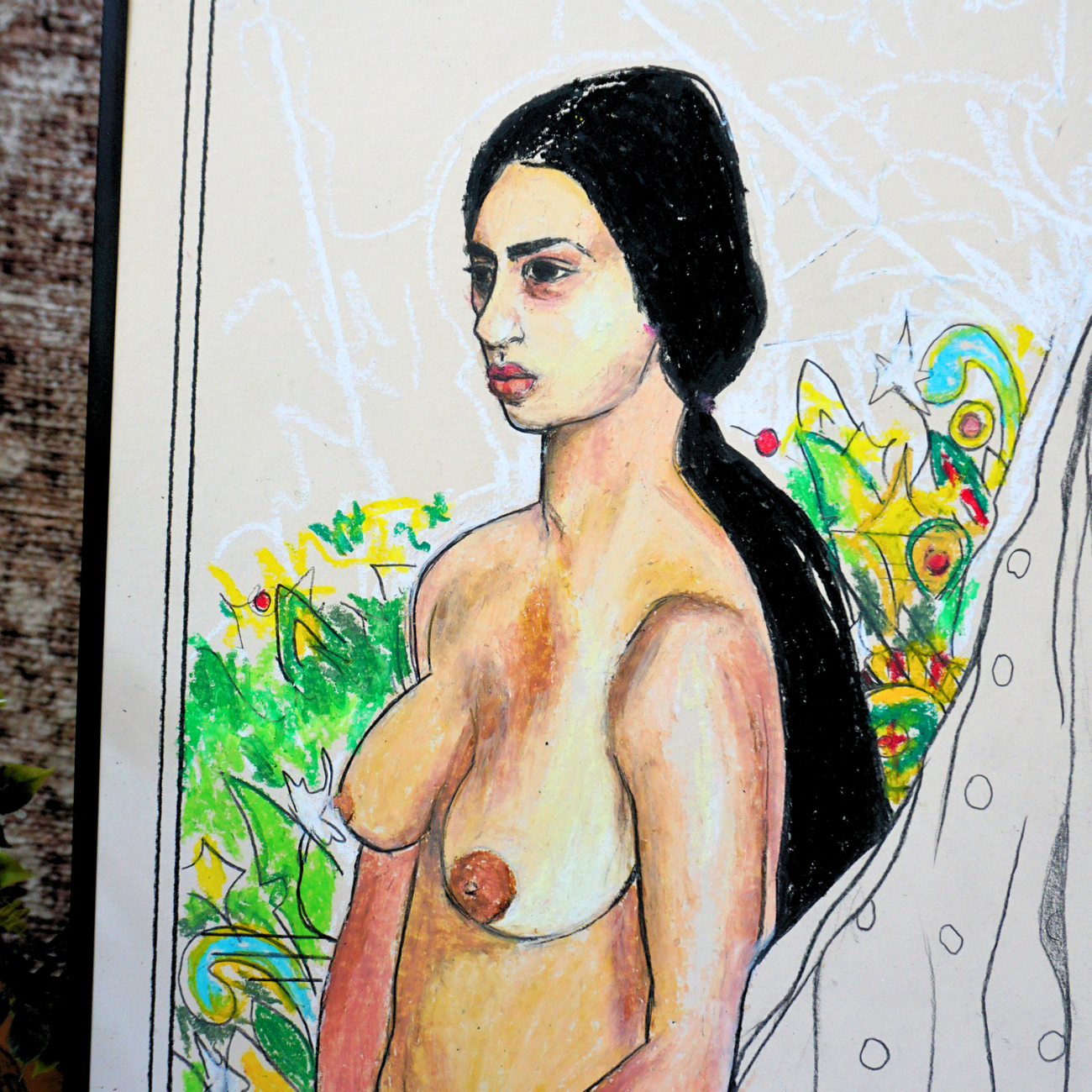 Portrait original de Amrita Sher-Gil – Crayon & Pastel Gras (50x65 cm) - Image