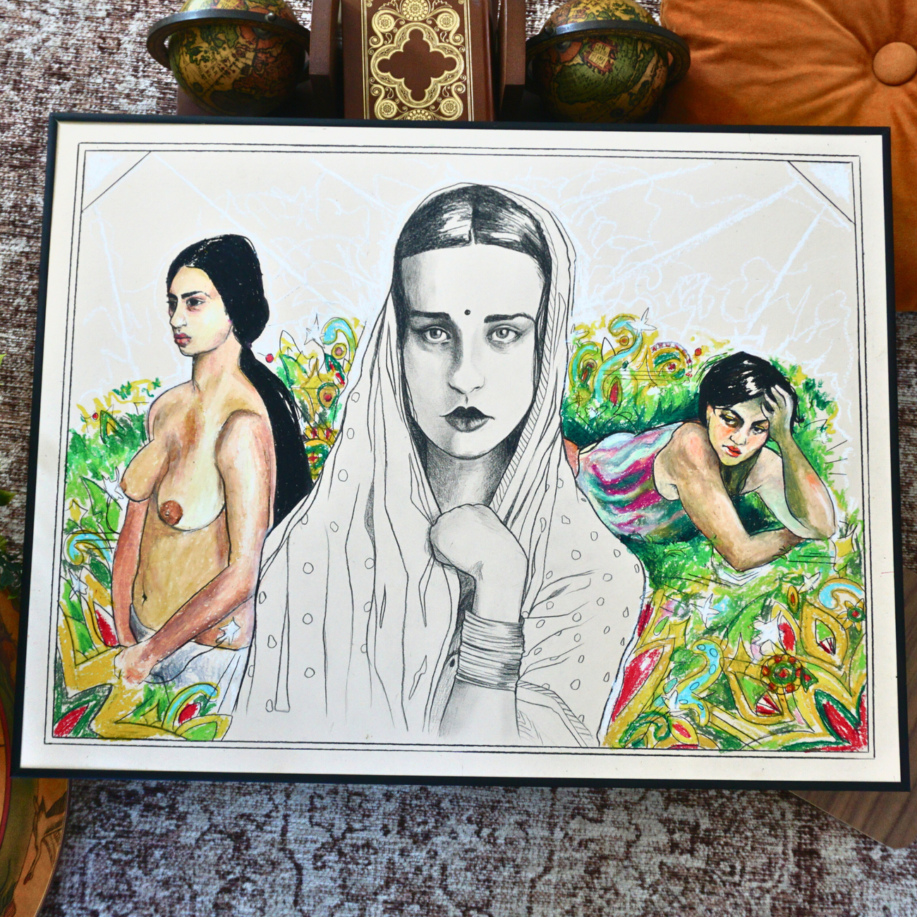 Portrait original de Amrita Sher-Gil – Crayon & Pastel Gras (50x65 cm)