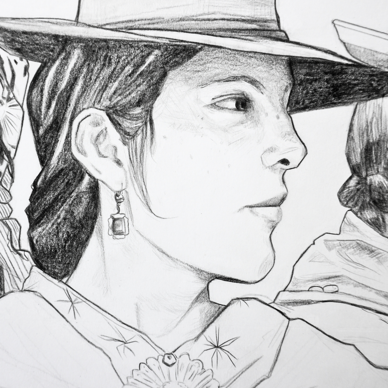 Portrait original des Cholitas – Fusain & Crayon (50x65 cm) - Image