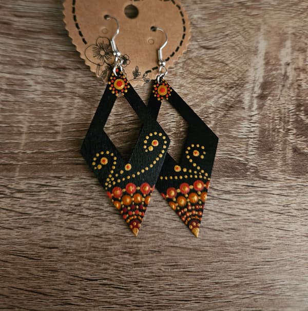 Boucles d'Oreilles losange Dot Art rouge/ orange/ doré