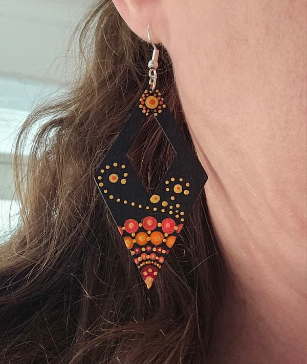 Boucles d'Oreilles losange Dot Art rouge/ orange/ doré - Image