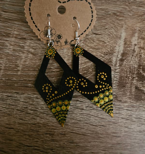 Boucles d'oreilles losange dot painting  tons vert/doré