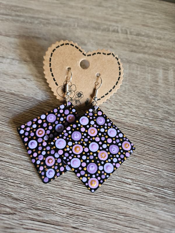Boucles d'Oreilles Carrées Dot Art Lilas/doré