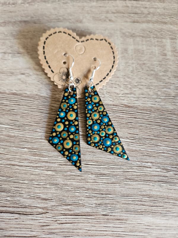 Boucles d'Oreilles géométrique Dot Art bleu/doré
