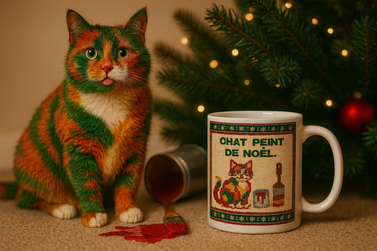 Mug céramique panoramique – Chat peint de Noël 🎨🐾