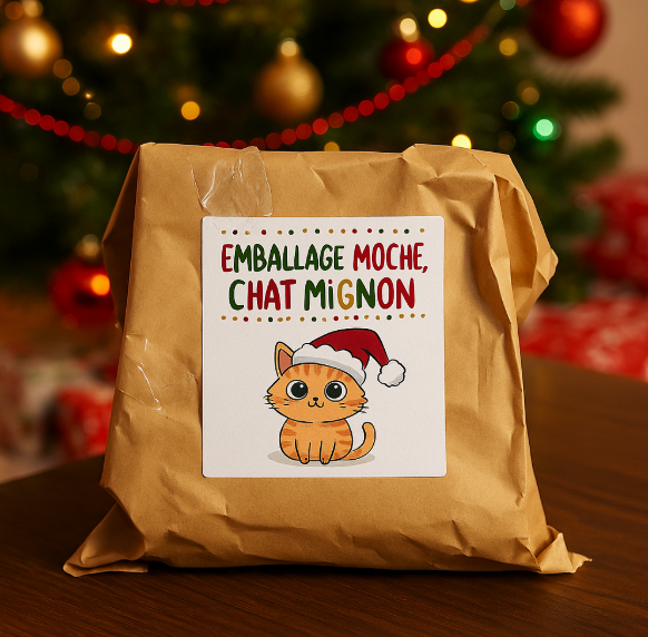 Sticker carré – Emballage moche, chat mignon