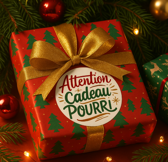 Sticker rond – Attention Cadeau Pourri - Image
