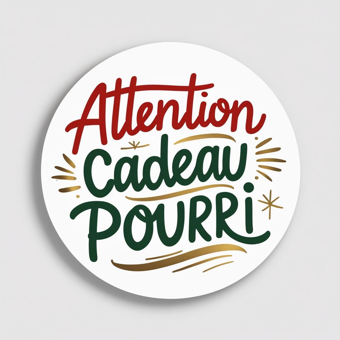 Sticker rond – Attention Cadeau Pourri