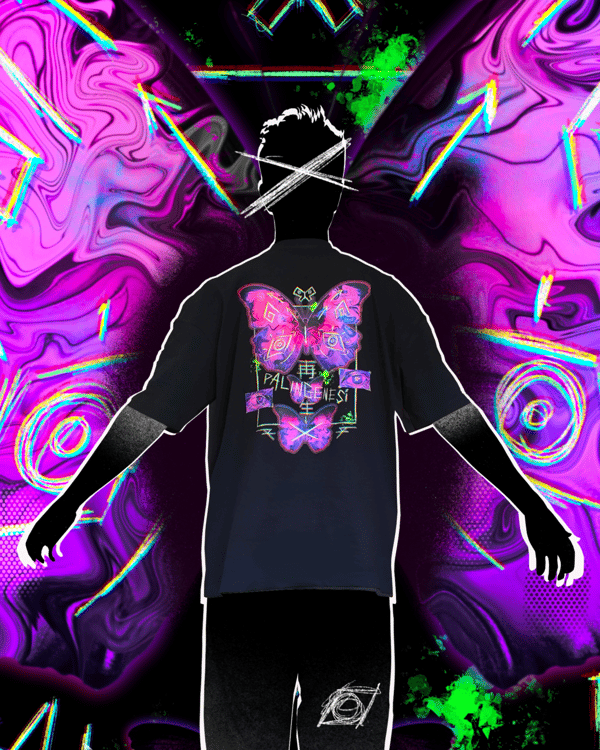 T-shirt unisex oversize Farfalla Viola Glitch