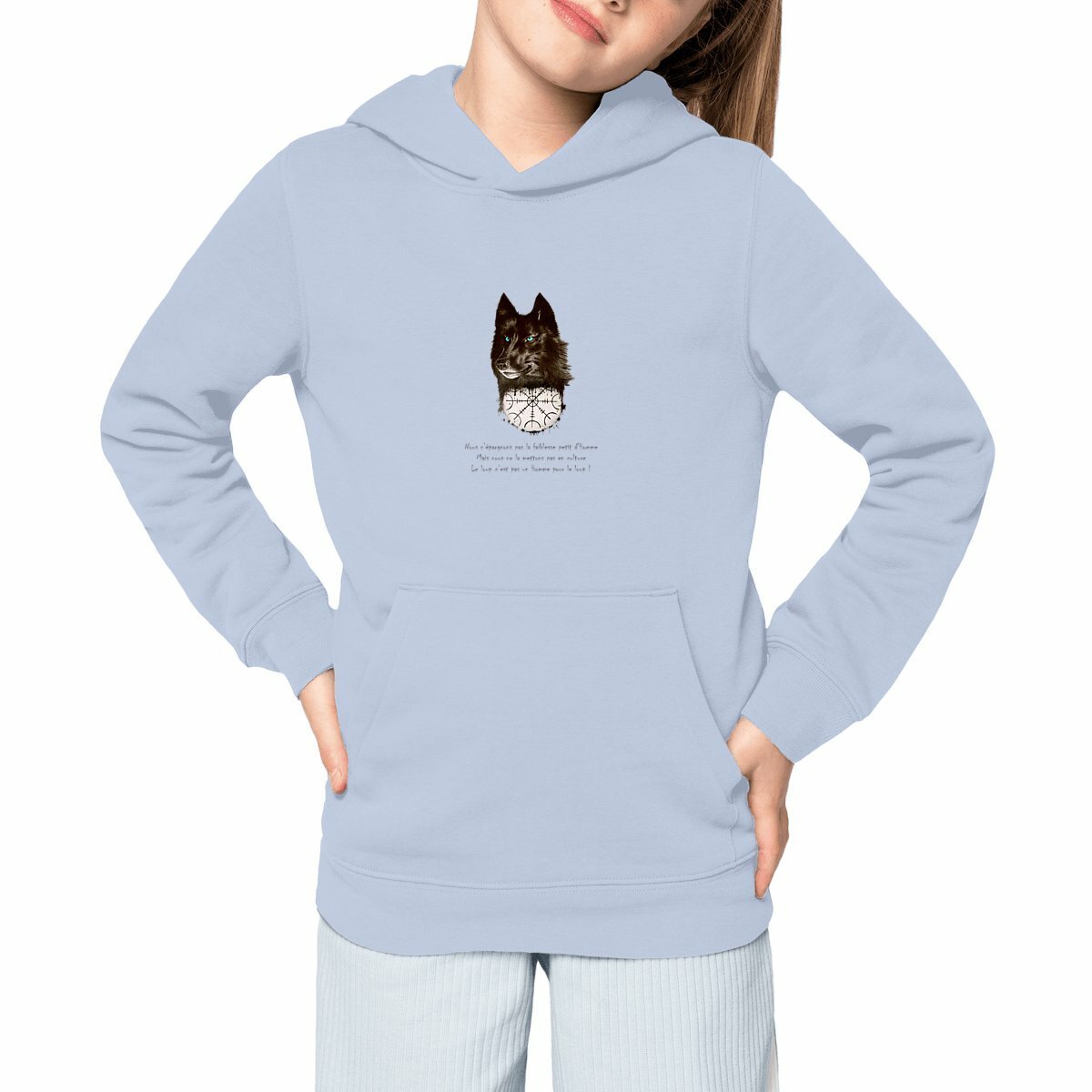 Image front Sweatshirt-hoodie-graphique-enfant-Le-loup-messager-Concrete-jungle-streetwear