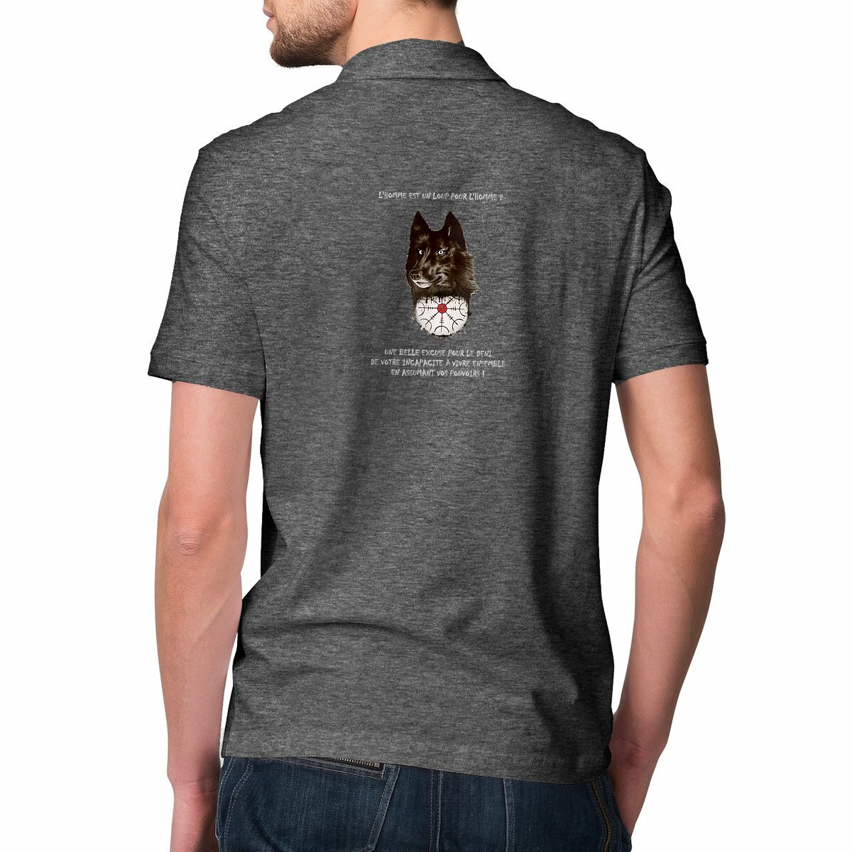 Image front Polo-graphique-homme-CAB-wolf-totem-philosophie-du-loup-pour-l-Homme