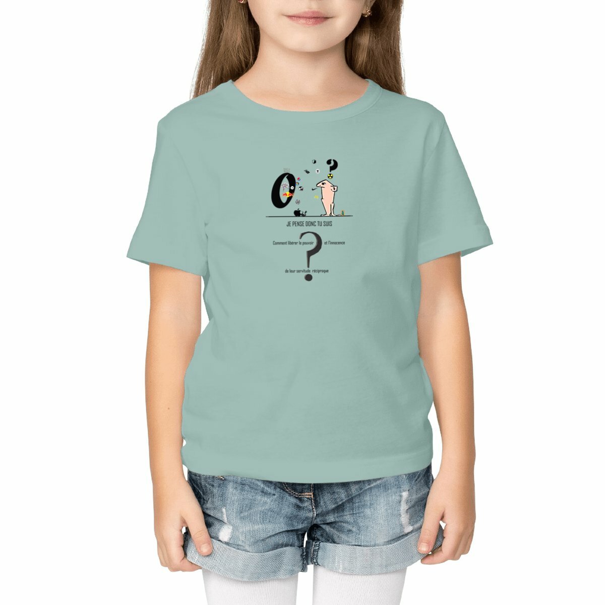 Image front Tshirt-graphique-enfant-Je-pense-donc-tu-suis-Humour-et-philosophie-Descartes-Re-né