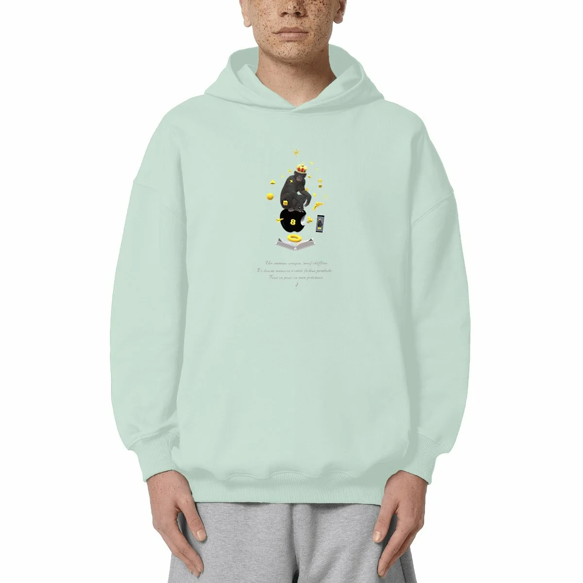 Image front Sweatshirt-graphique-3D-hoodie-oversize-roi-singe-et-mathématiques-caricature