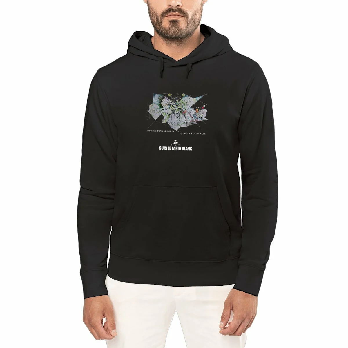 Image front Hoodie graphique original - Philosophie du lapin blanc - Streetwear écoresponsable