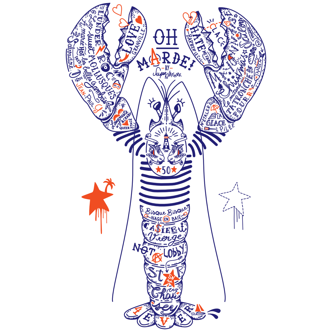 Image back T-shirt Unisexe Oversized - Homard Bleu de Chausey Rebel