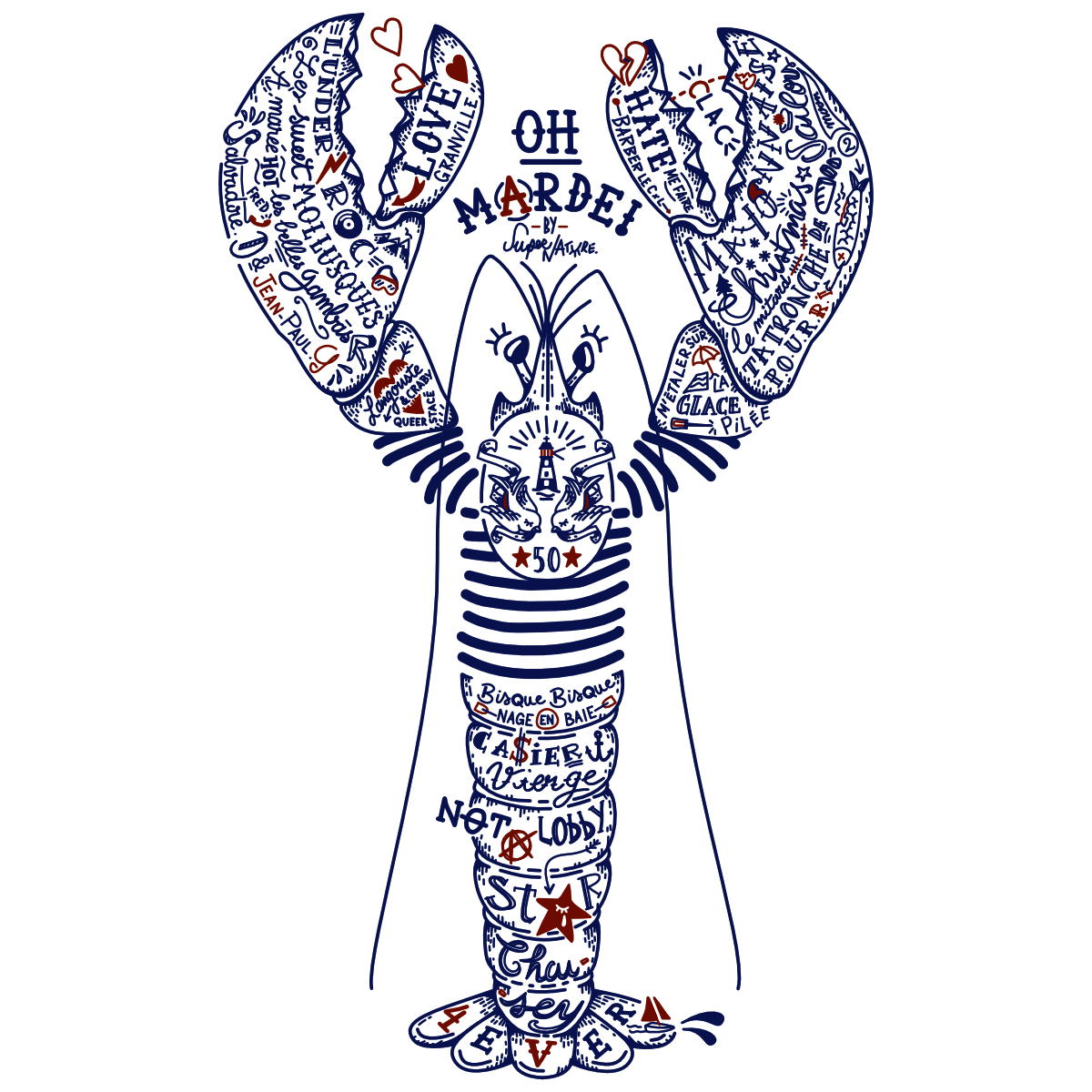 Image back T-shirt unisexe léger : Homard de Chausey Rebelle