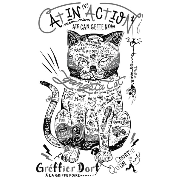 Image back T-shirt unisexe léger - Chat tatoué, le gamer rebelle