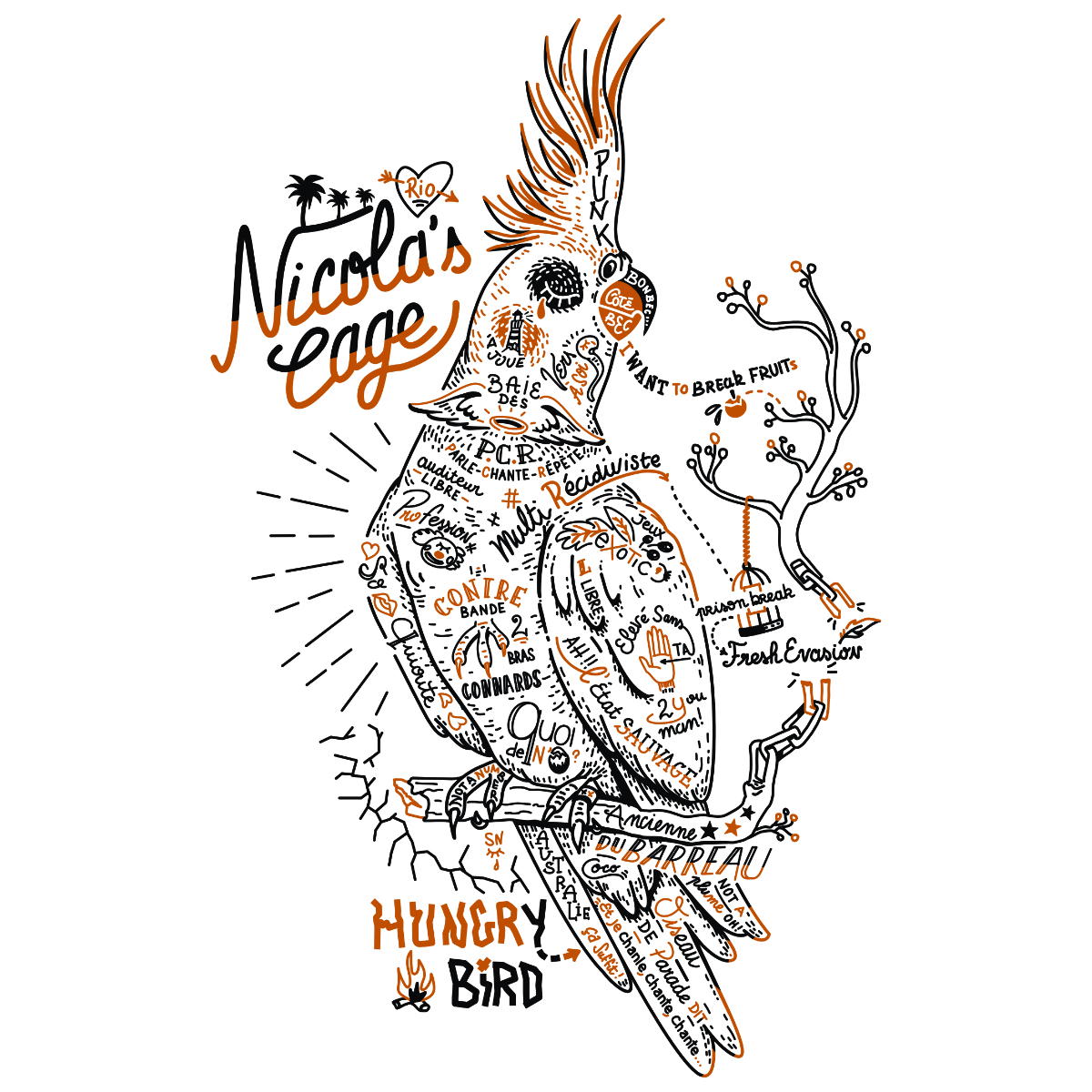 Image back T-shirt unisexe léger : Calopsitte élégante qui s'échappe de la cage dorée