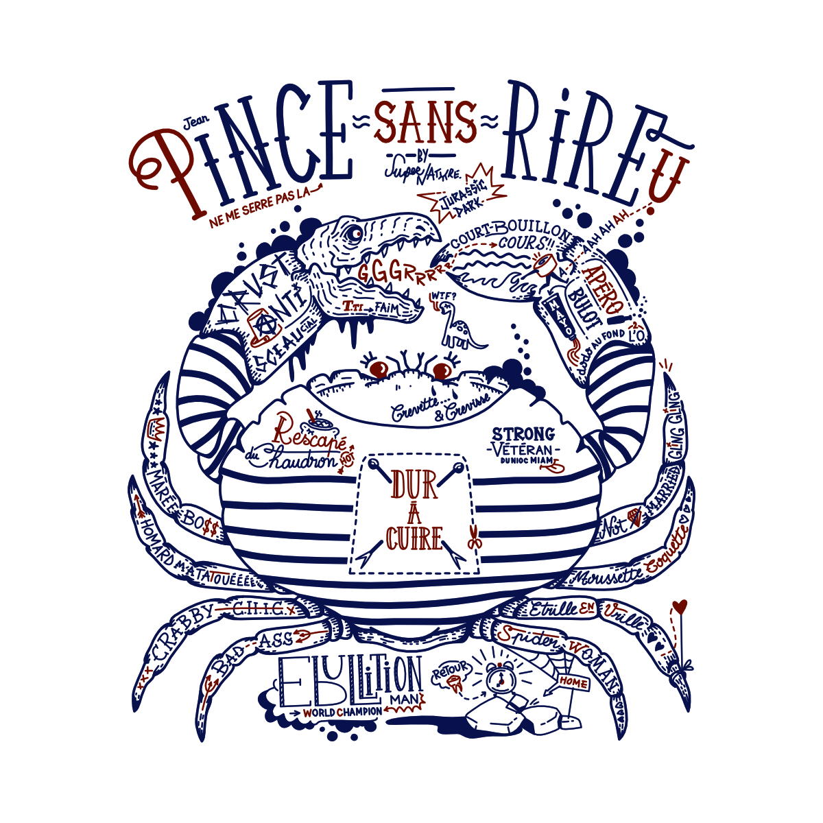 Image back T-shirt unisexe léger - Crabe tatoué du crétacé en action de rebellion