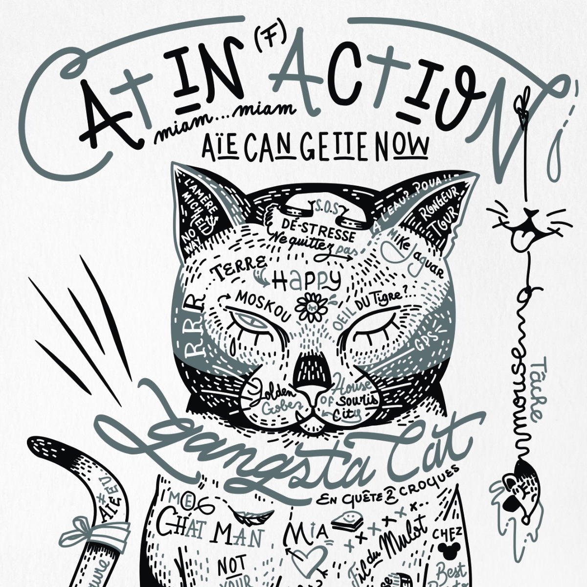 Image back Poster vertical : Chat tatoué séducteur et gourmet pour gamers