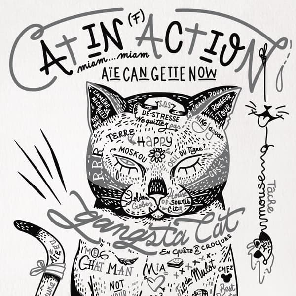 Image back Poster vertical : Chat tatoué séducteur et gourmet pour gamers