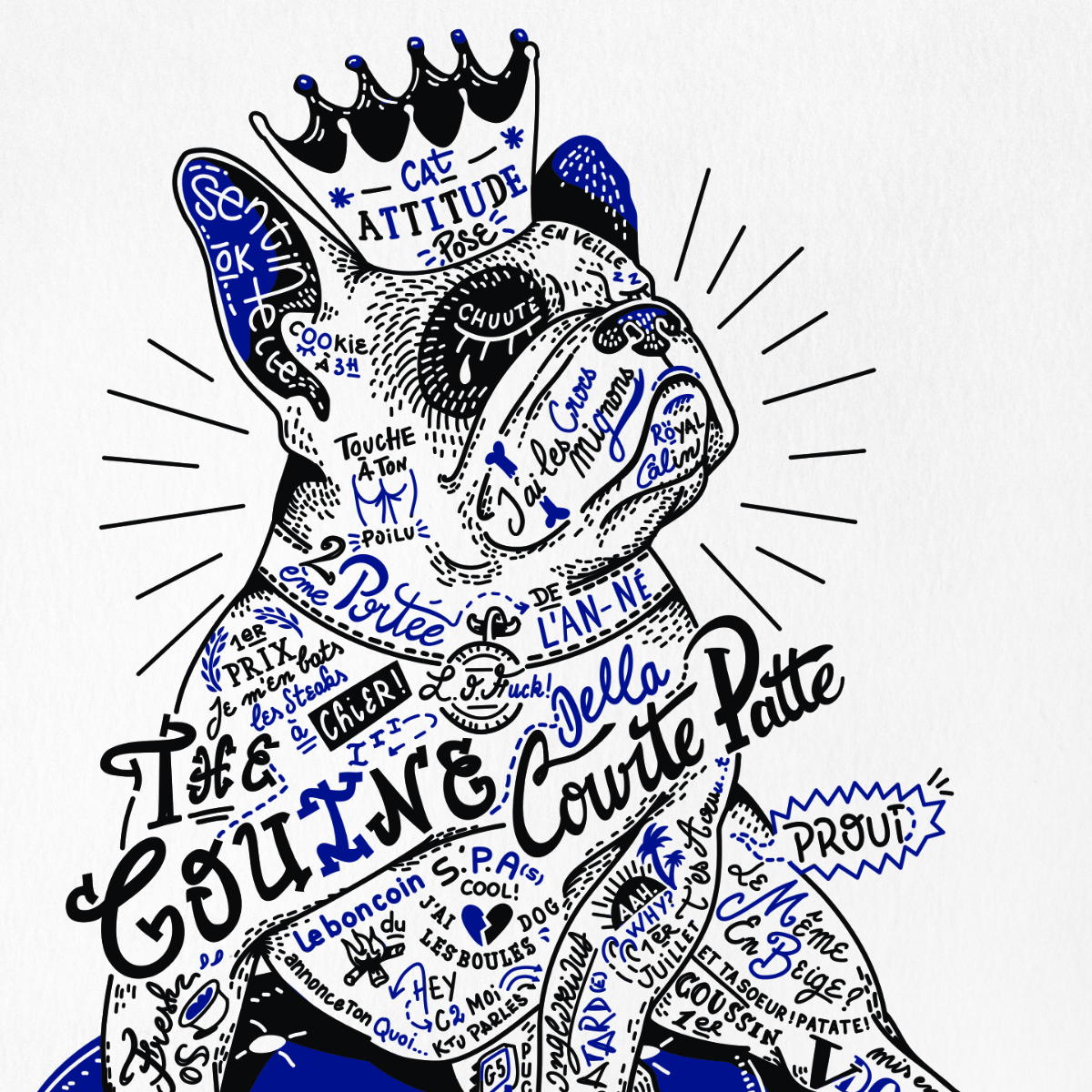 Image back Poster vertical Bouledogue français couronné – Fier et Rebelle