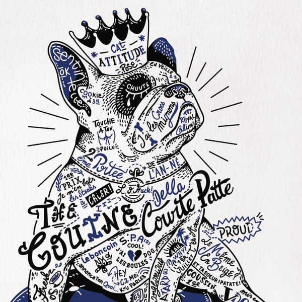 Image back Poster vertical Bouledogue français couronné – Fier et Rebelle