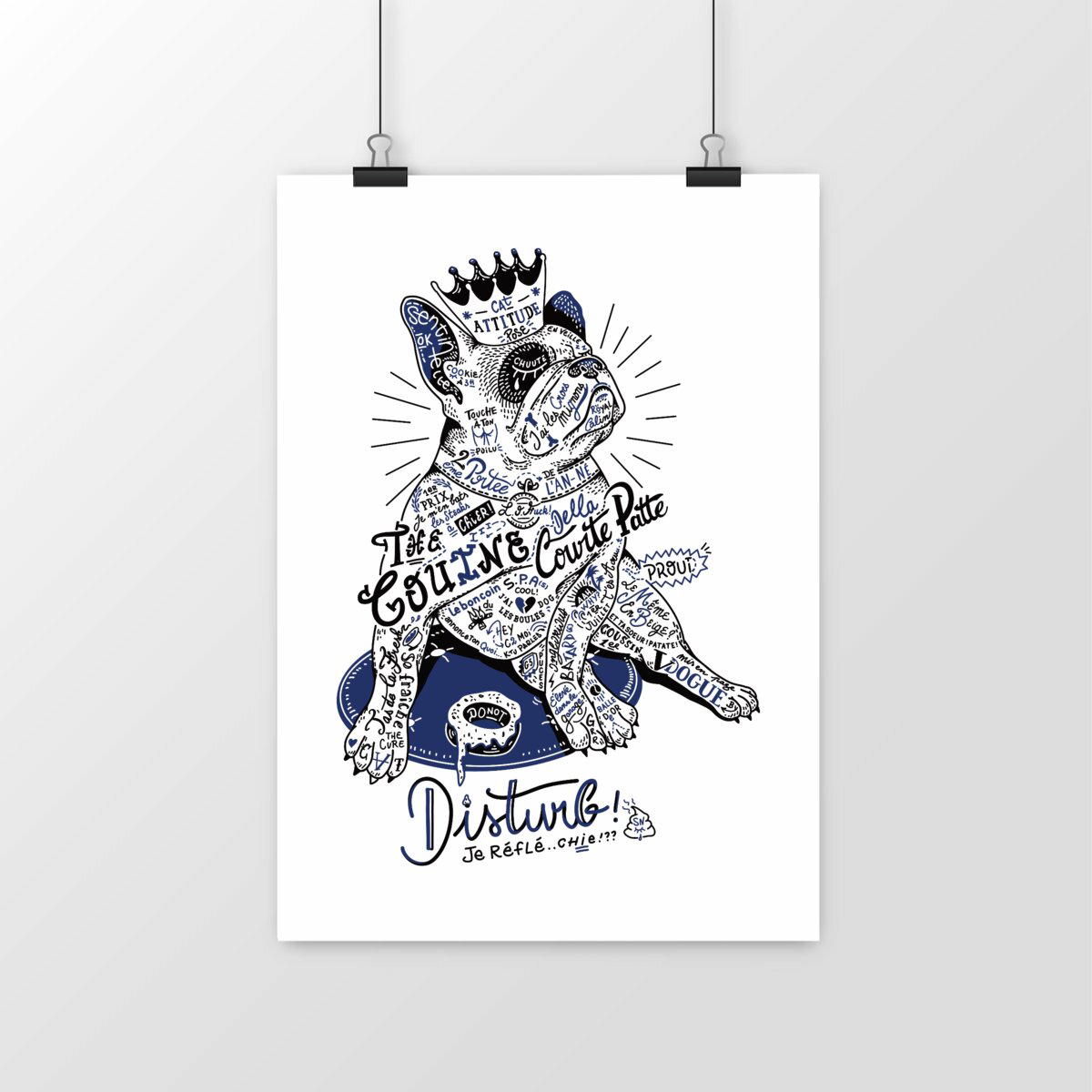 Image front Poster vertical Bouledogue français couronné – Fier et Rebelle