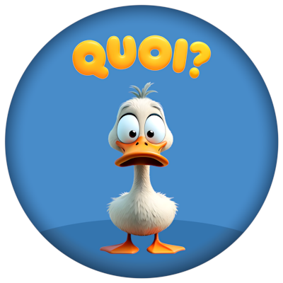 T-shirt design : adorable petit canard de dessin animé disant 'QUOI ?'