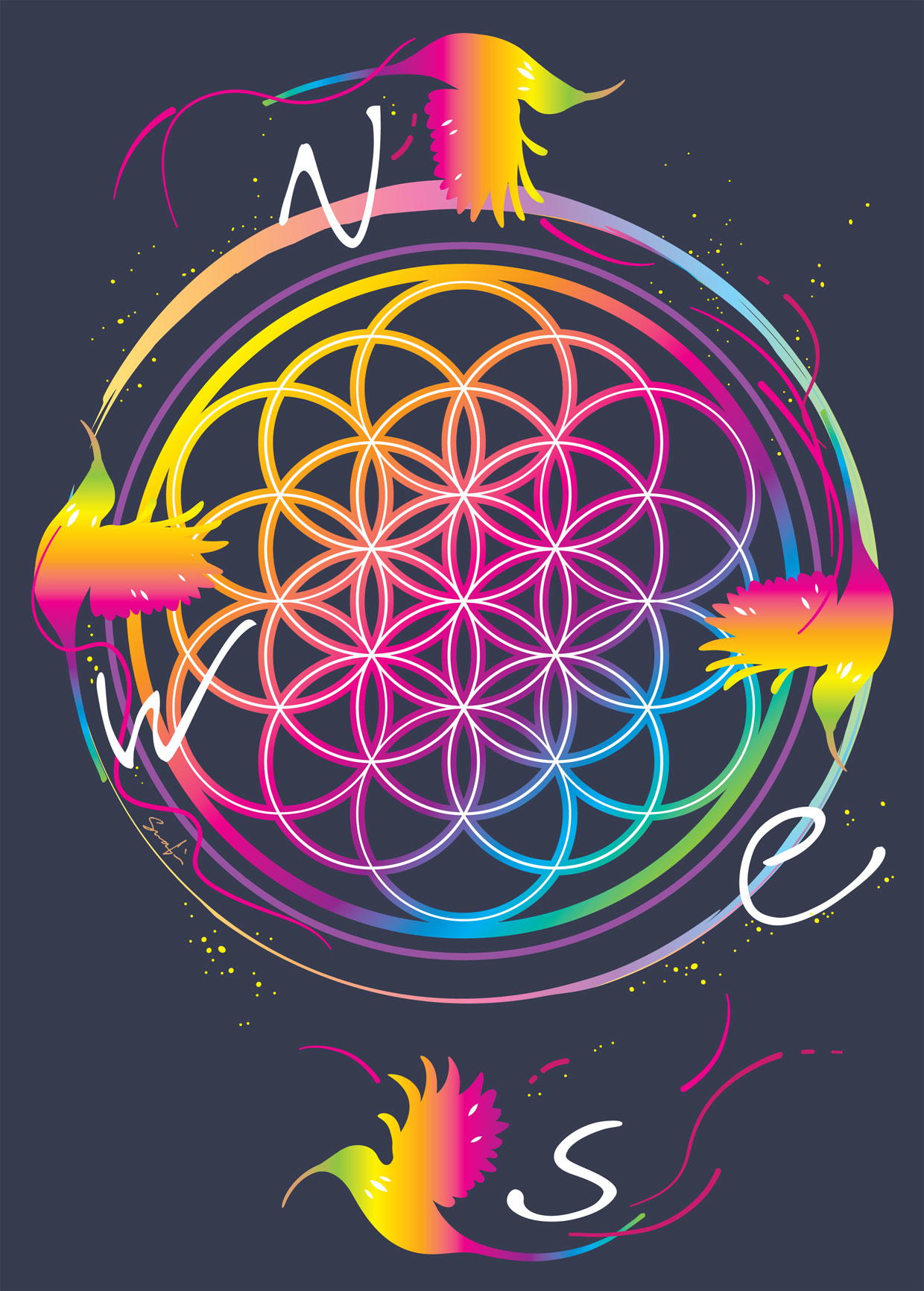 Image front Sunbird Flower of Life Artist's Collection unisex t-shirt