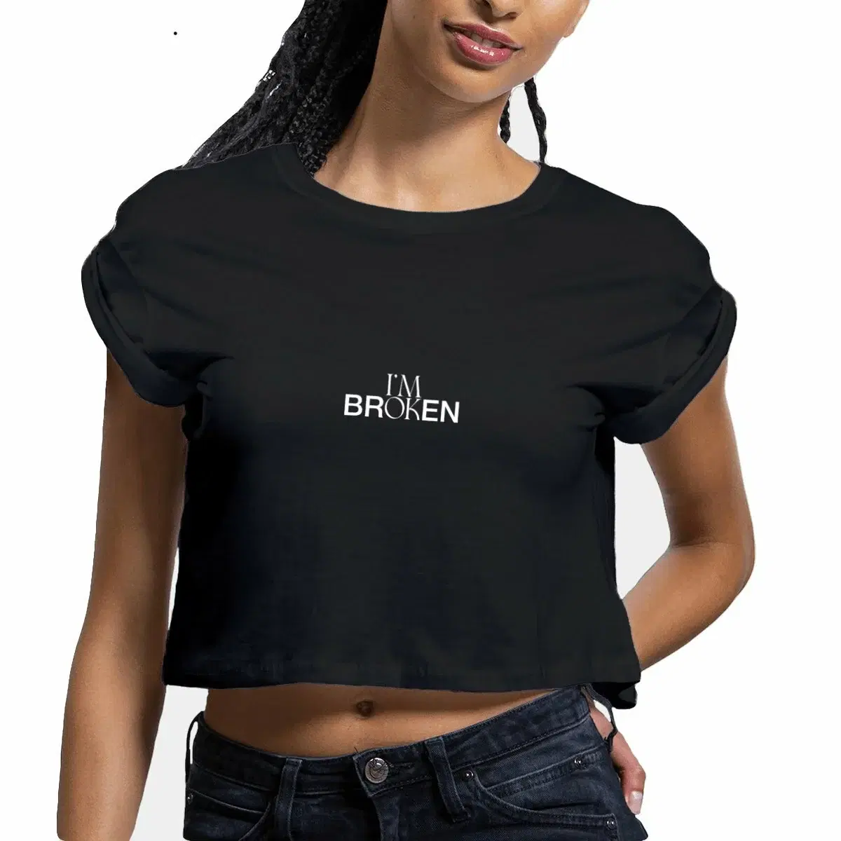 Image front crop top noir ✦ I'M (BR)OK(EN)