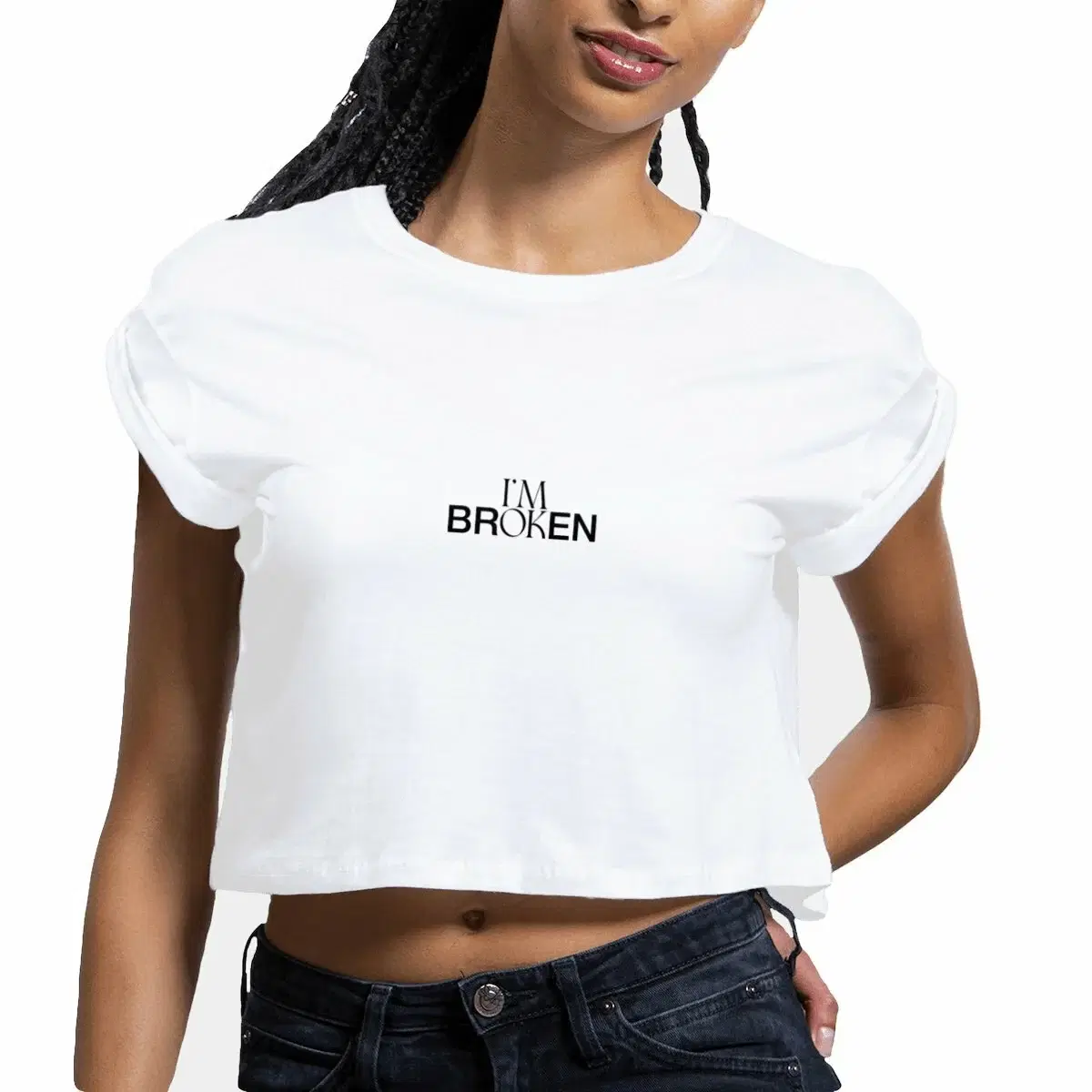 Image front crop top I'M (BR)OK(EN) ✦ blanc