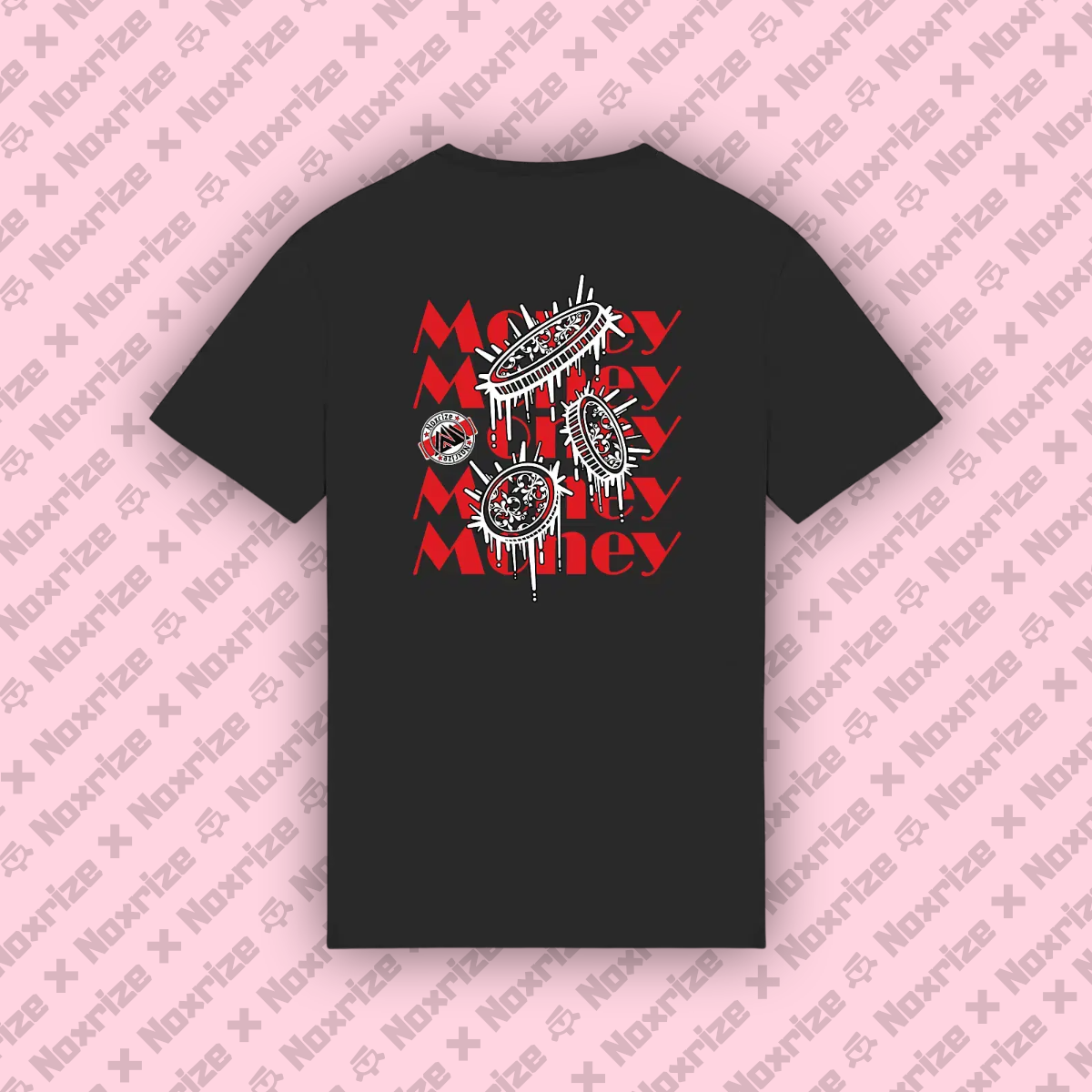 Image back T-shirt épais unisexe « Raining coins » noir design rouge (Noxrize)