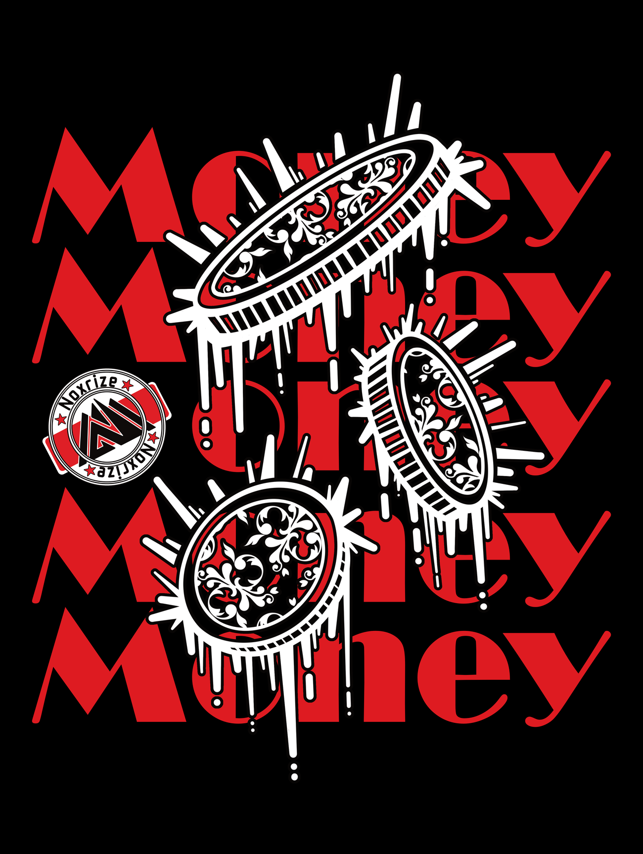 Image back T-shirt épais unisexe « Raining coins » noir design rouge (Noxrize)