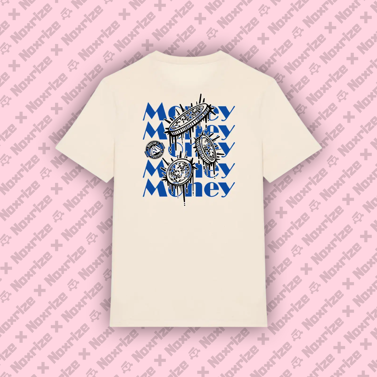 Image back T-shirt épais unisexe « Raining coins » beige design bleu (Noxrize)