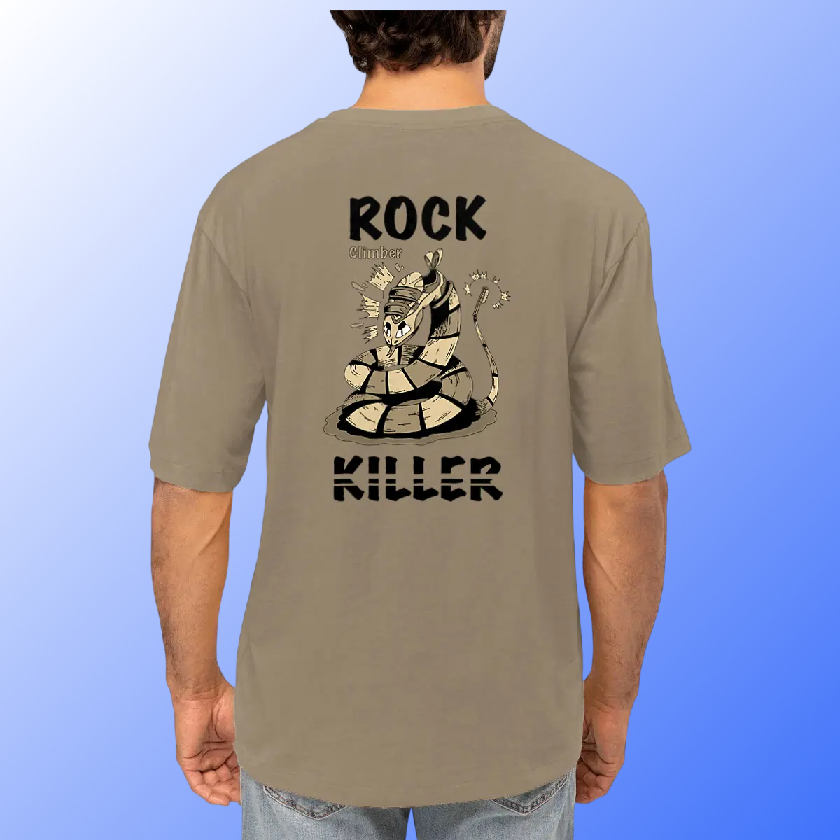 Image front T-shirt oversized unisexe « Rock killer » taupe (Noxrize escalade)