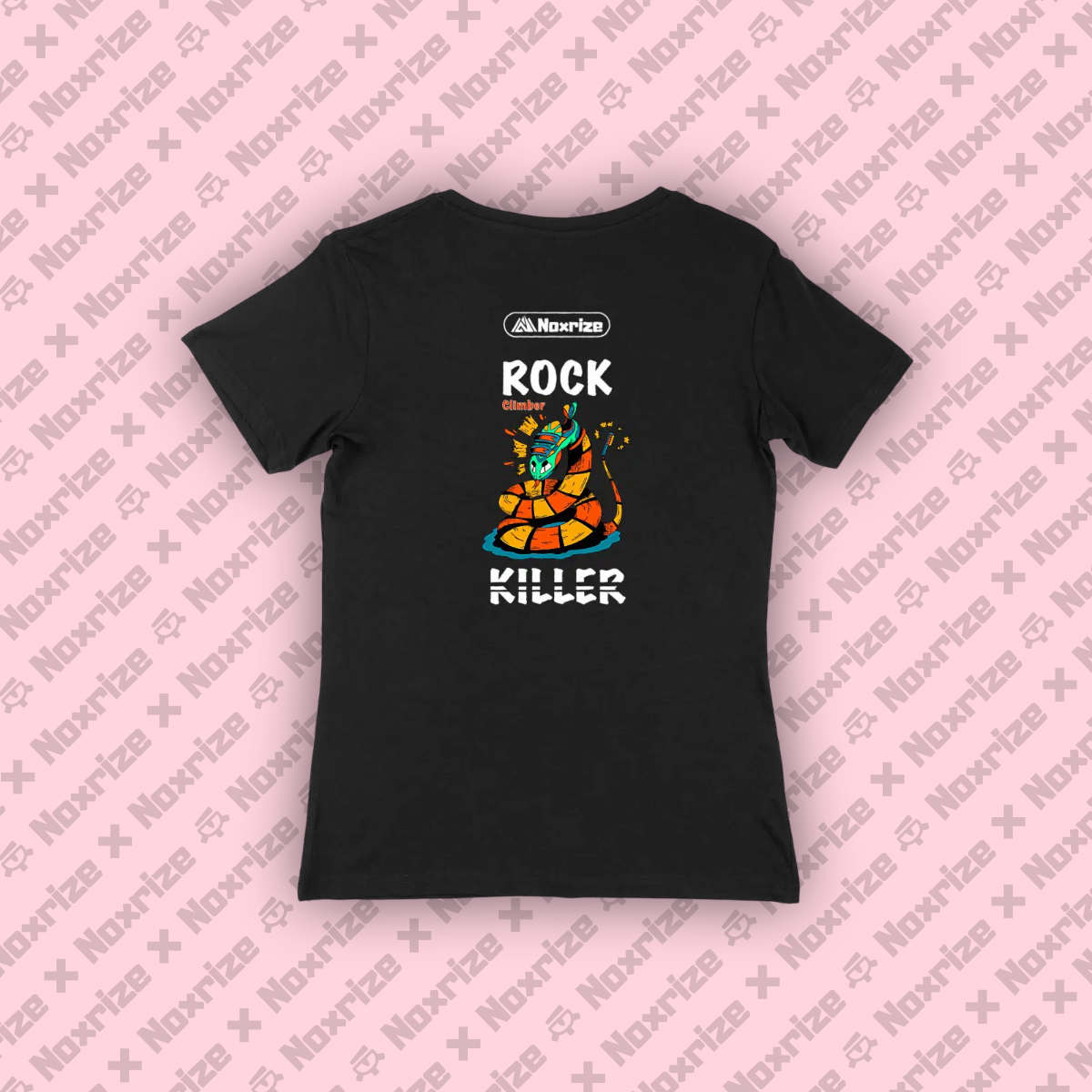 Image back T-shirt femme col V « Rock killer » noir (Noxrize escalade)