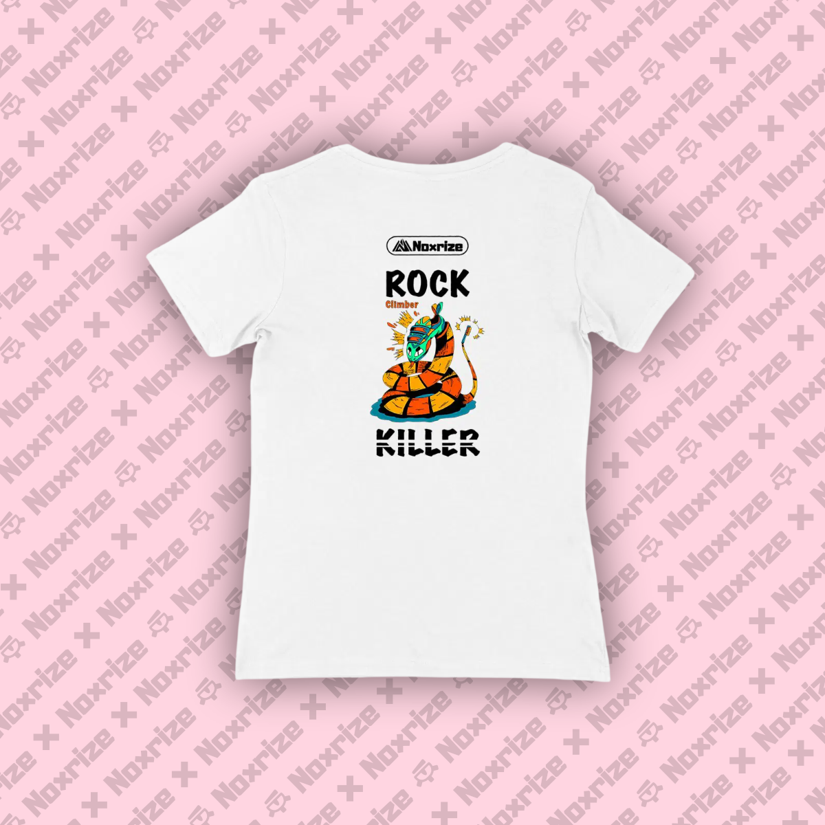 Image back T-shirt femme col V « Rock killer » blanc (Noxrize escalade)