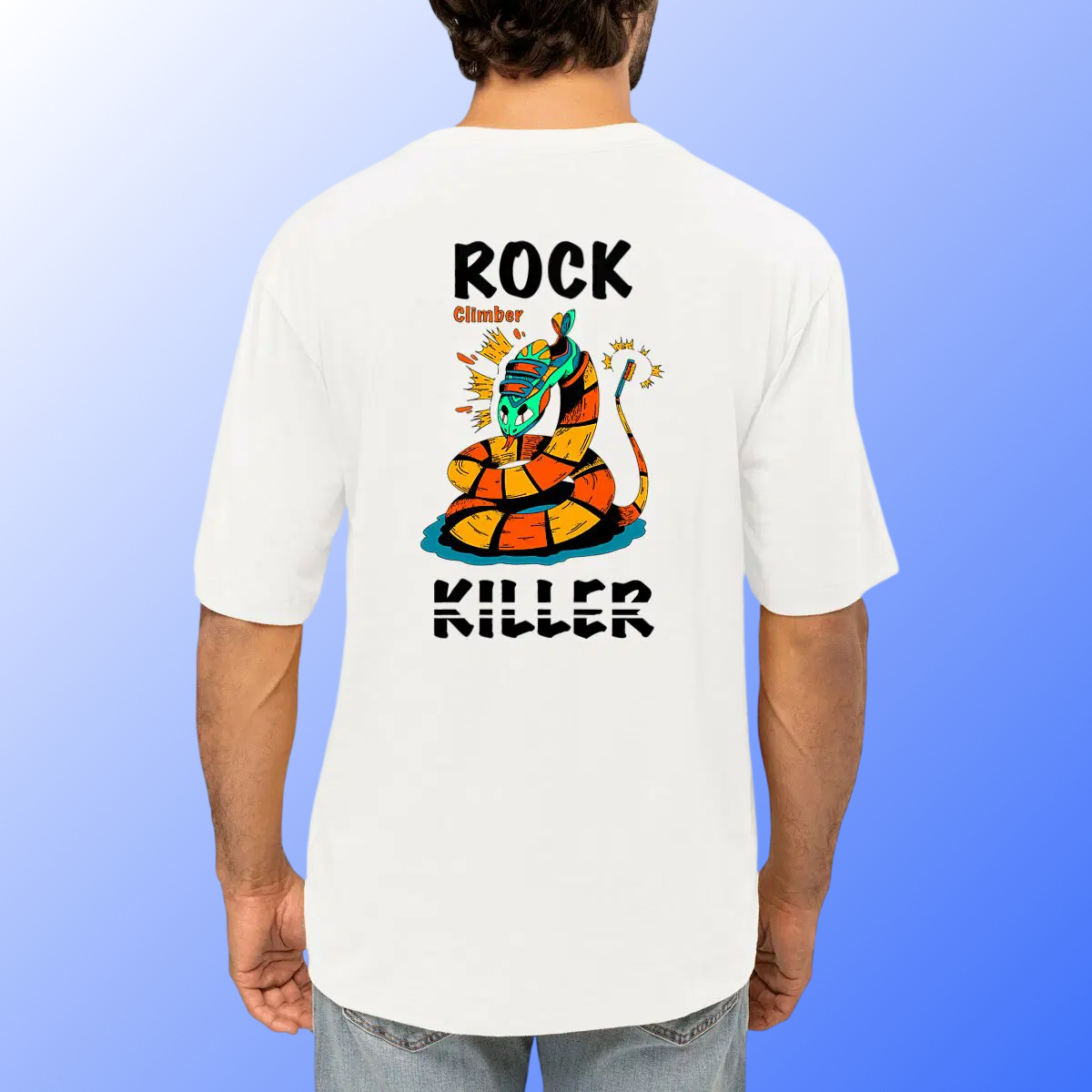 Image front T-shirt oversized unisexe « Rock killer » blanc (Noxrize escalade)