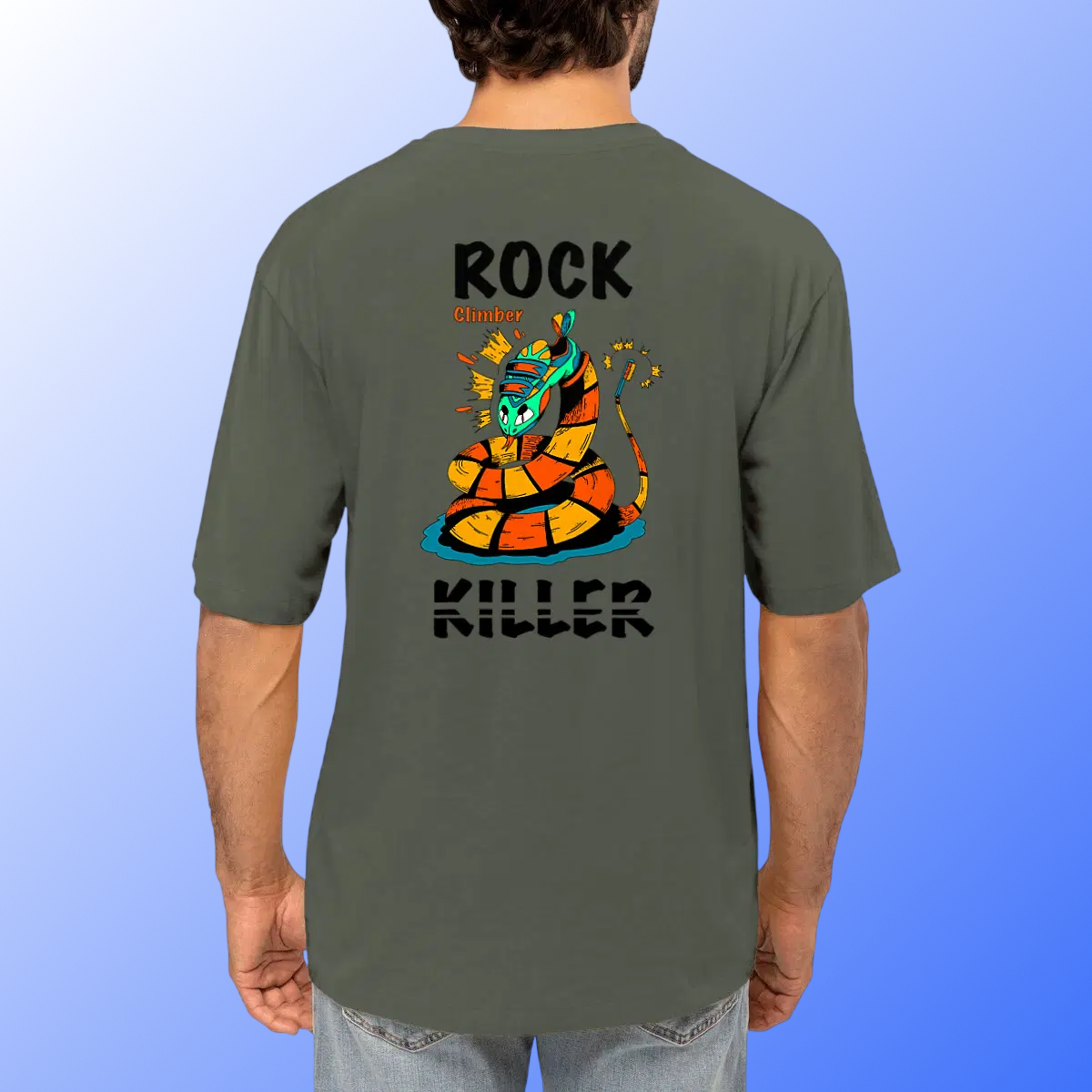Image front T-shirt oversized unisexe « Rock killer » kaki (Noxrize escalade)